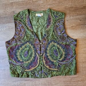 Vintage Other Destination 100% Silk Intricately Beaded Vest Womens size Large
